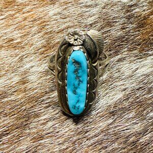 Vintage Sterling Silver Kingman Turquoise Ring – Navajo Style – Size 6